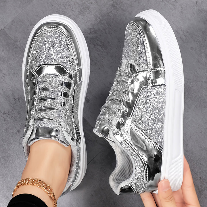 Leonora | Sequin Lace-Up Flat Sneaker