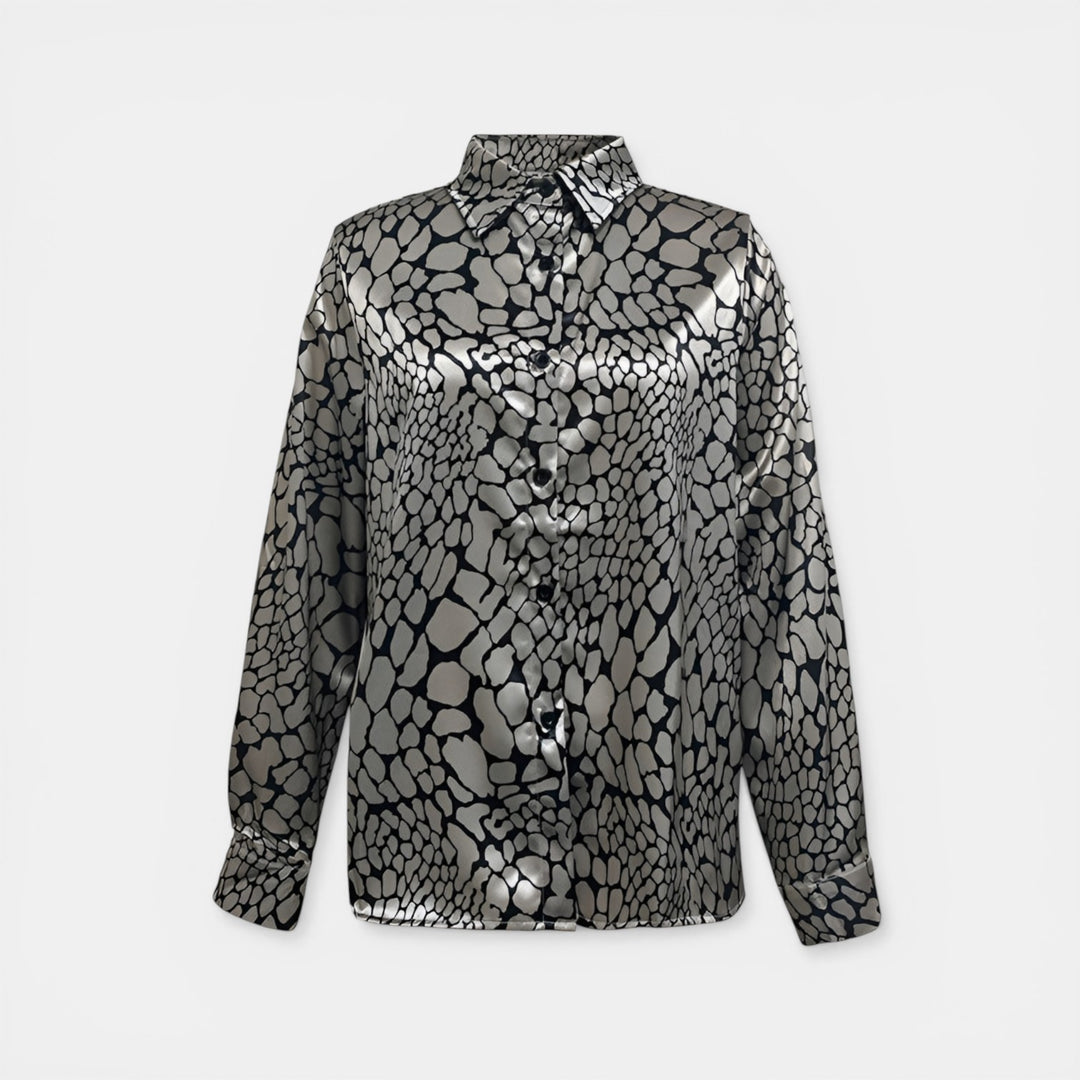 Rosemary | Long Sleeve Snakeskin Print Button-Up Blouse