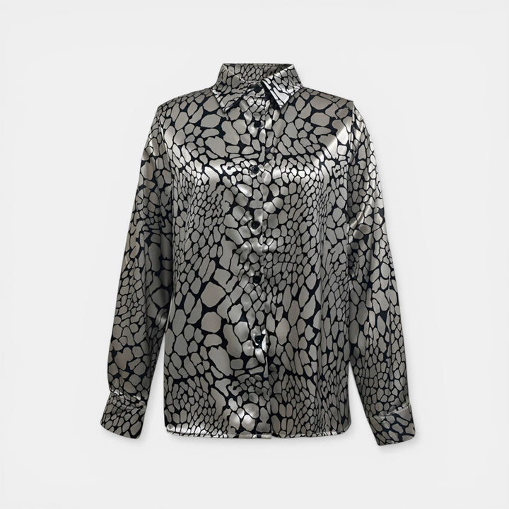 Rosemary | Long Sleeve Snakeskin Print Button-Up Blouse
