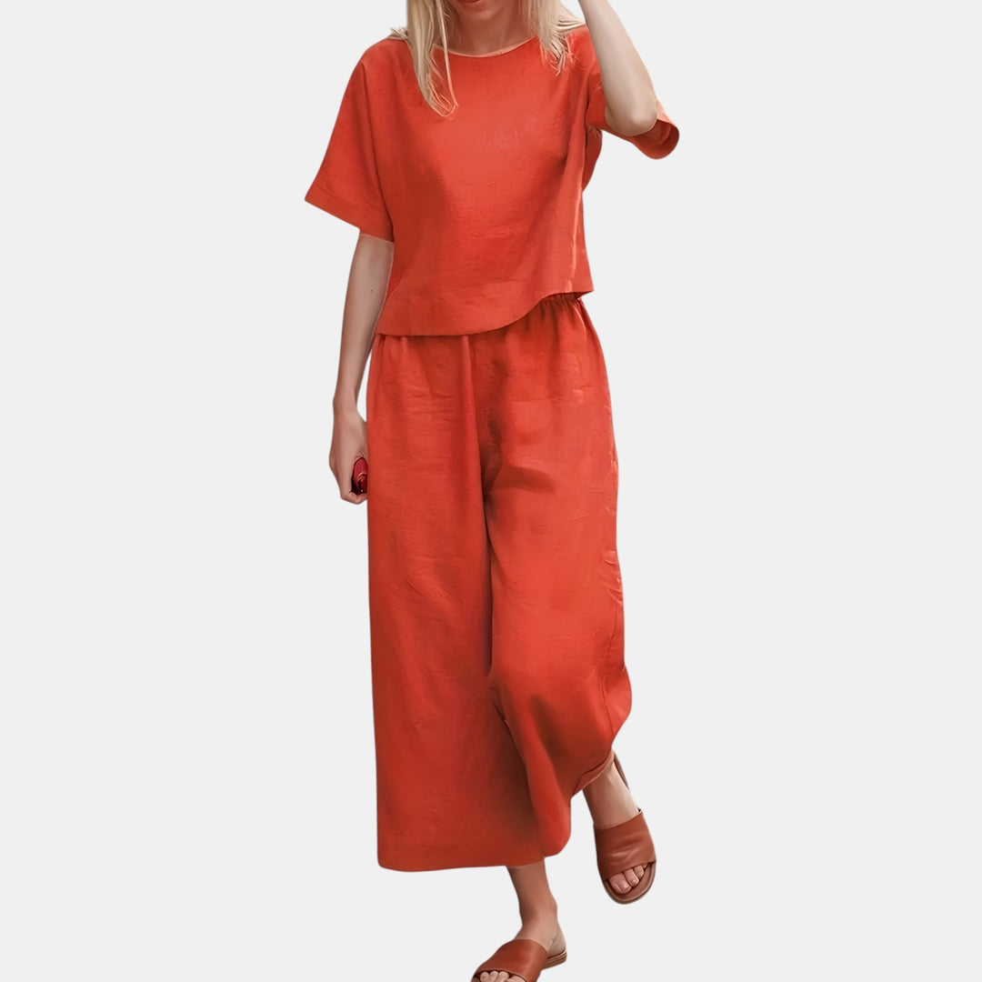 Vera | Short Sleeve Top and Wide-Leg Pants Set