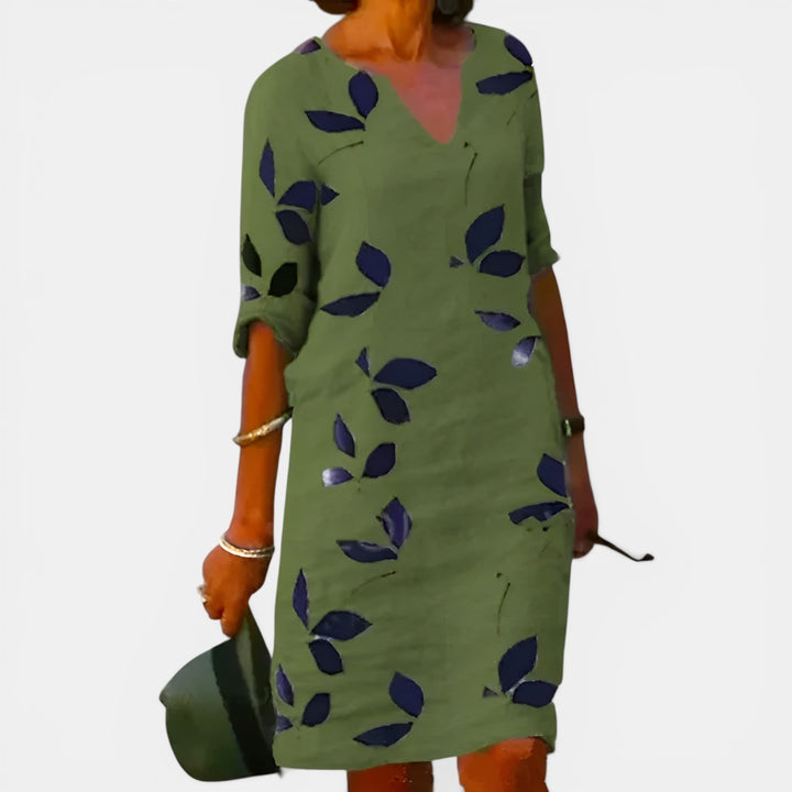 Mavis | Knee-Length Leaf Print Dress