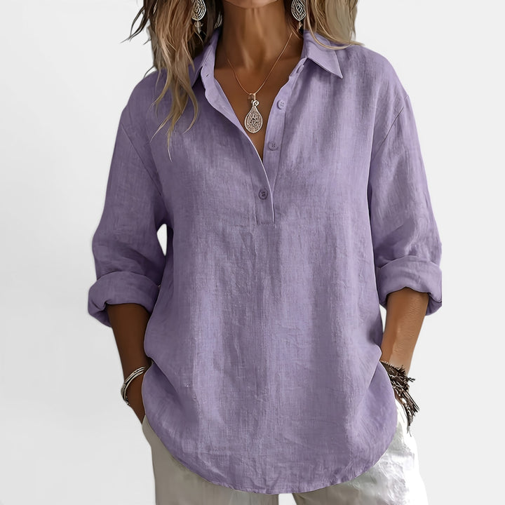Maxine | Long Sleeve V-Neck Shirt with Partial Button Placket