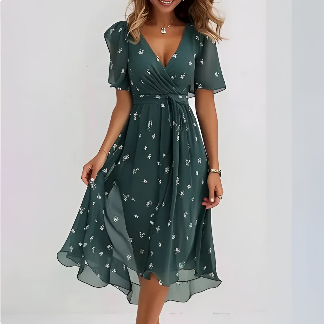 Helen | Flutter Sleeve Surplice Midi Dress