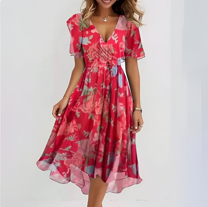 Helen | Flutter Sleeve Surplice Midi Dress
