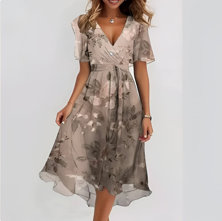 Helen | Flutter Sleeve Surplice Midi Dress