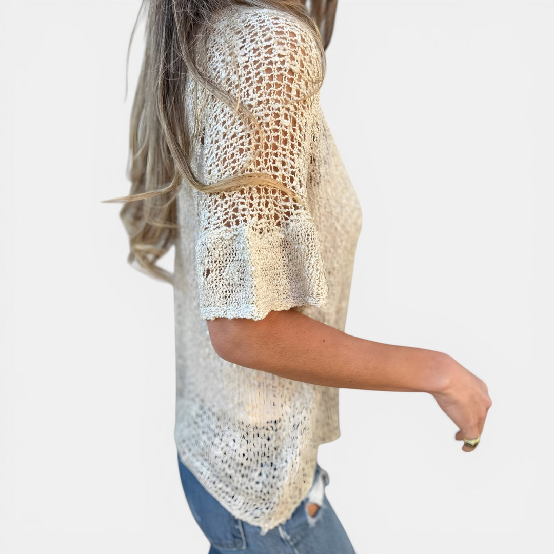 Helen | V-Neck Lace Knit Top