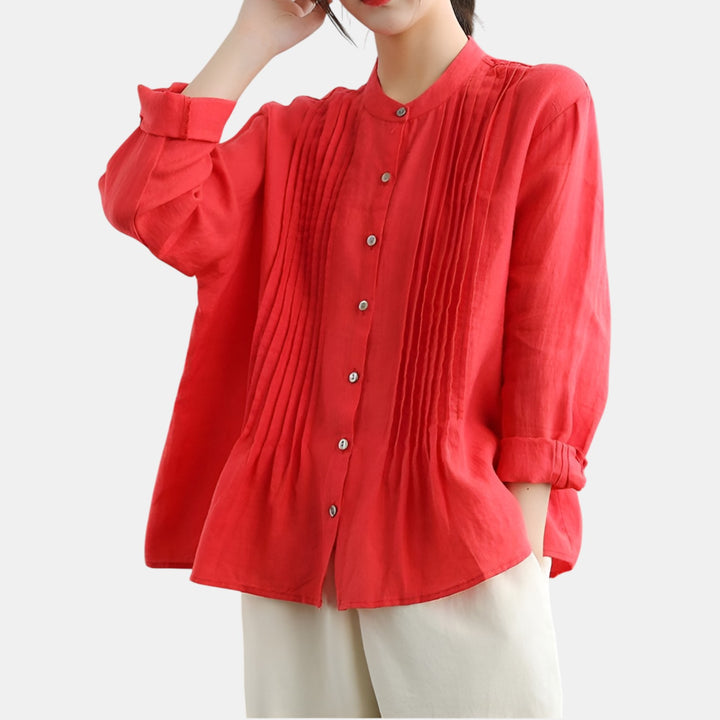 Brigitte | Pin-Tuck Tunic Blouse with Stand Collar