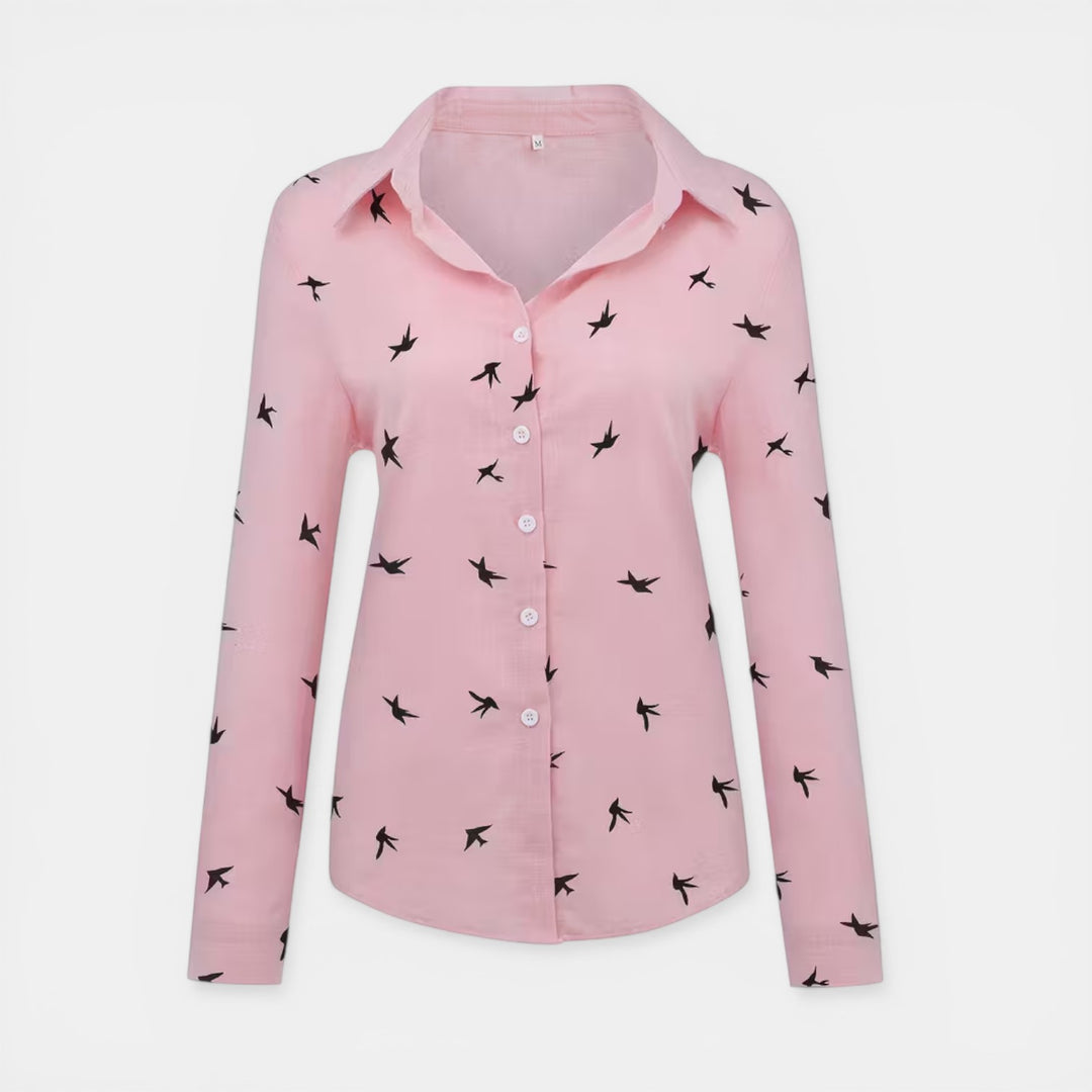 Susan | Bird Print Button-Up Blouse