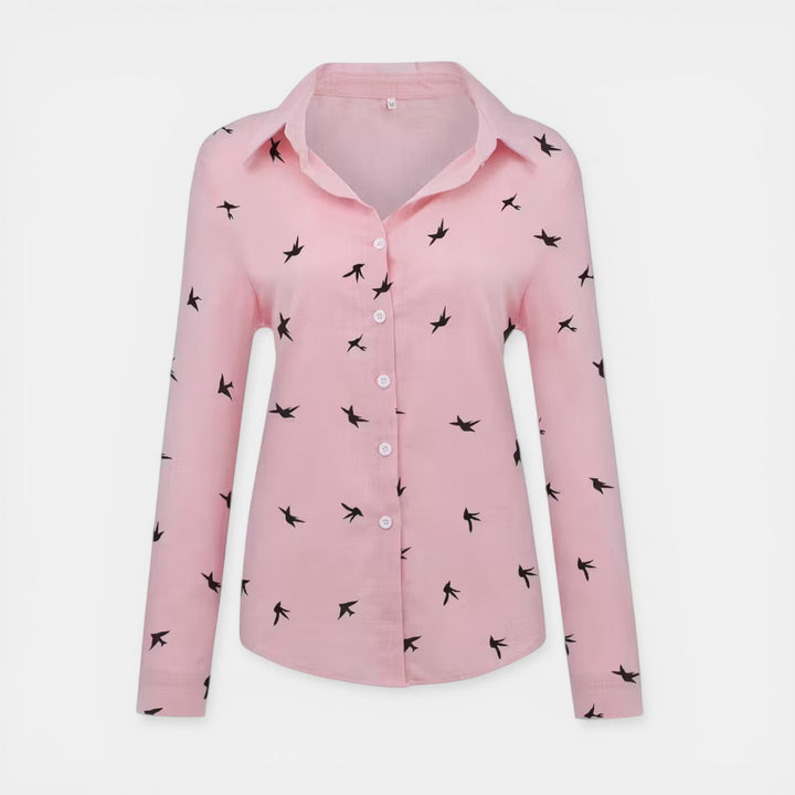 Susan | Bird Print Button-Up Blouse