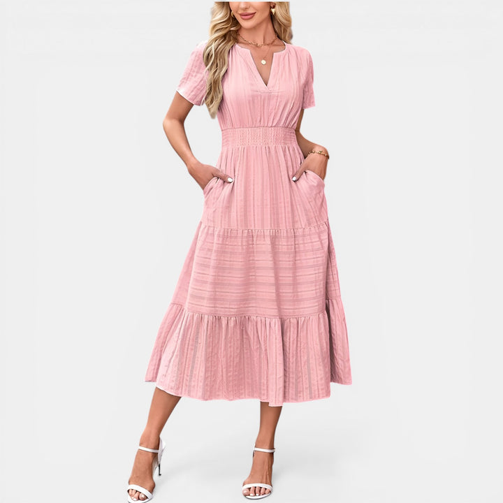 Peggy | Puff Sleeve Smocked Waist Tiered Midi Dress