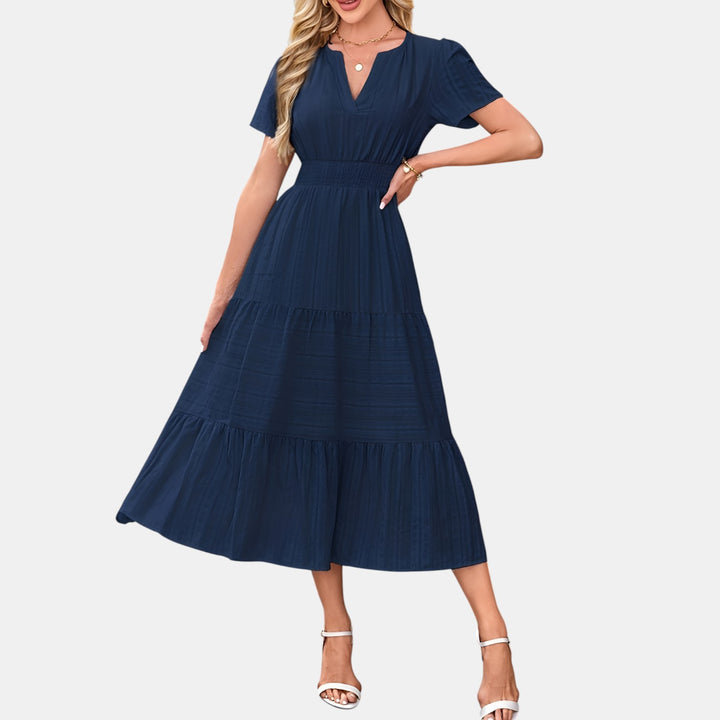 Peggy | Puff Sleeve Smocked Waist Tiered Midi Dress