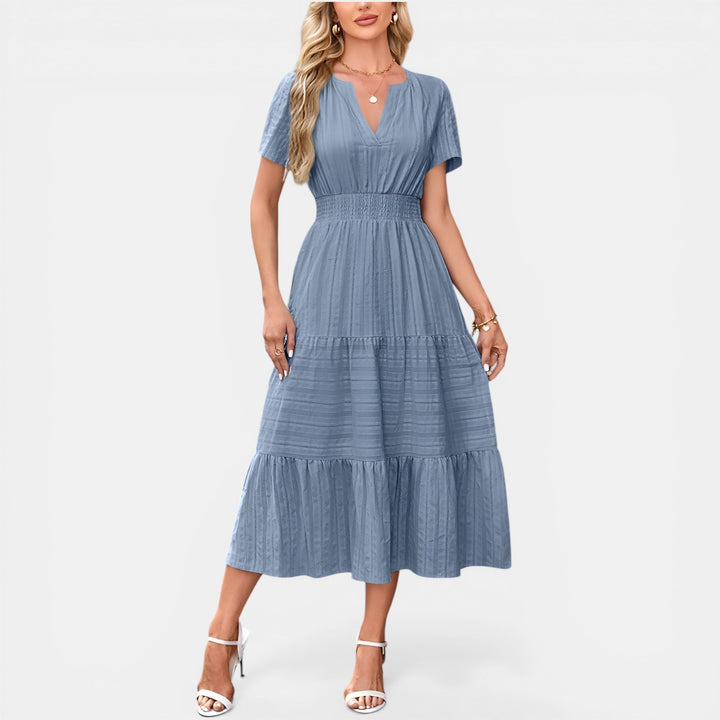 Peggy | Puff Sleeve Smocked Waist Tiered Midi Dress