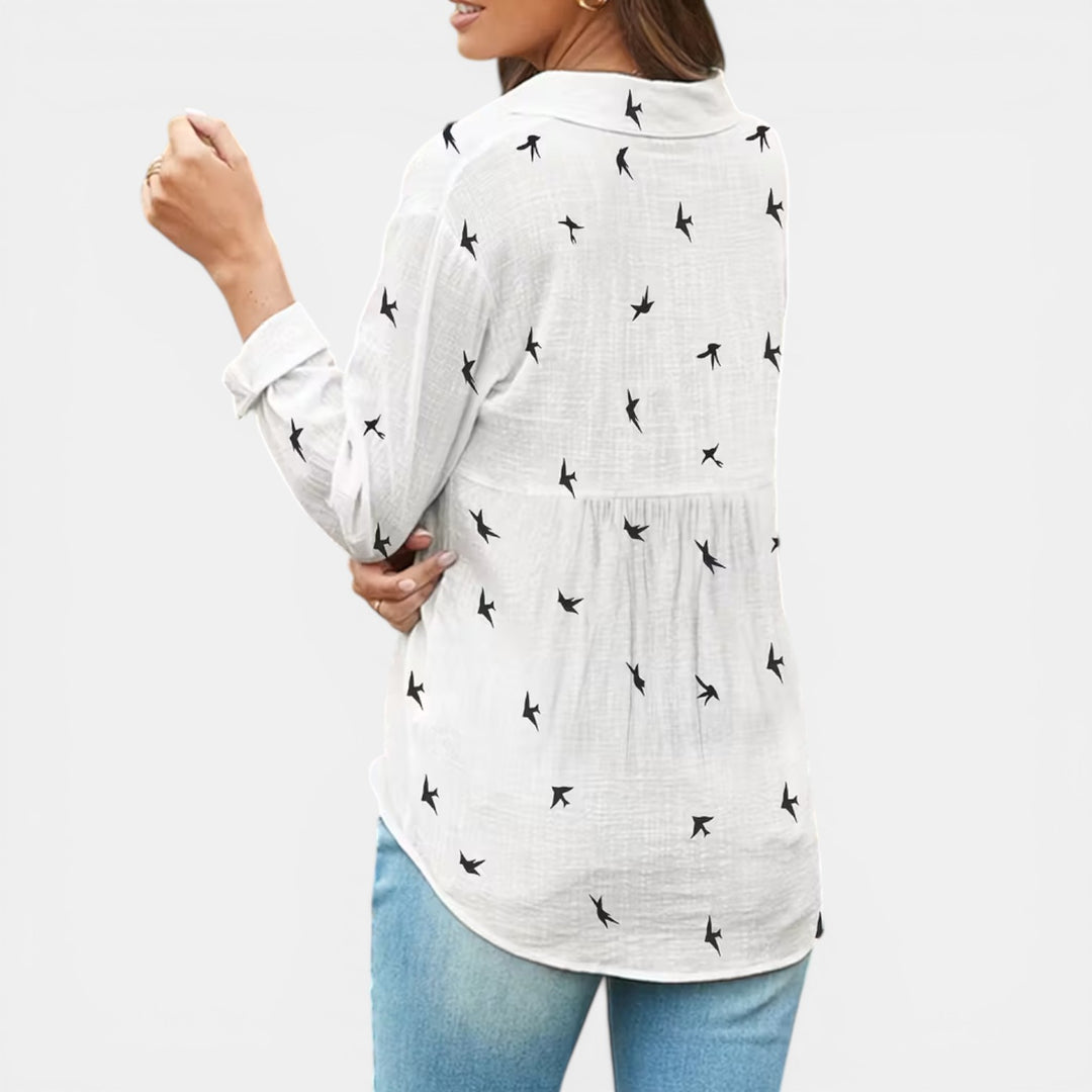 Susan | Bird Print Button-Up Blouse
