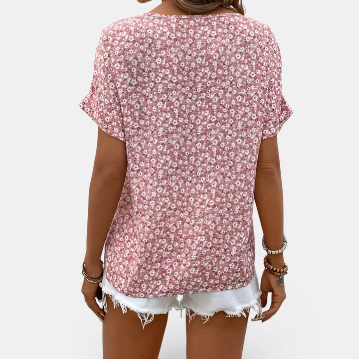 Pauline | Short Sleeve Floral Blouse with Button Front