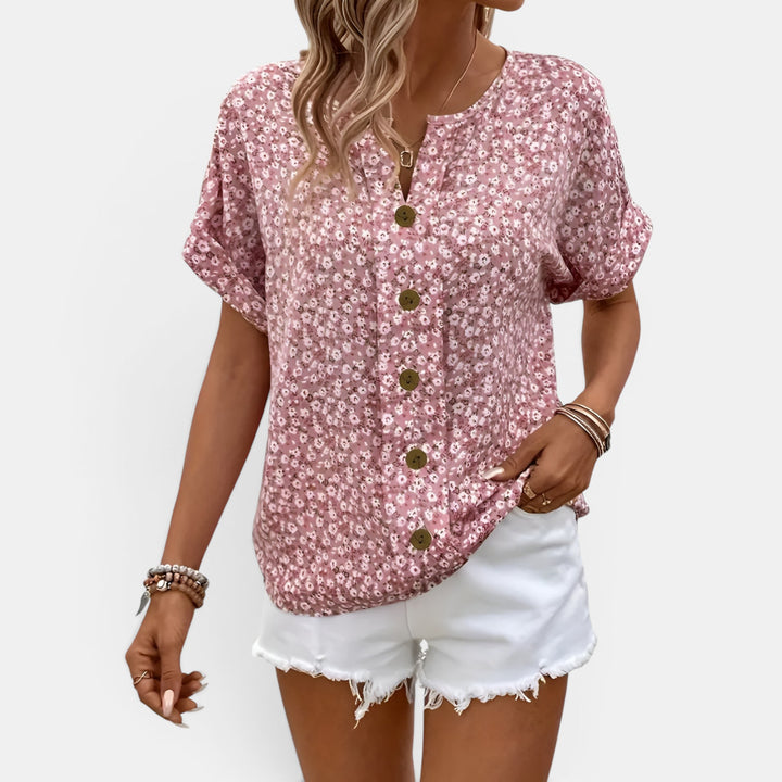 Pauline | Short Sleeve Floral Blouse with Button Front
